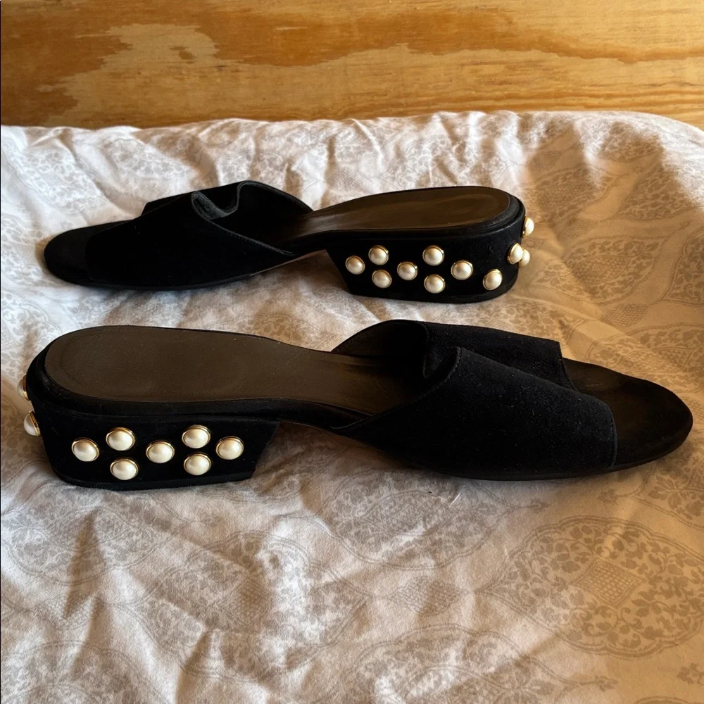 Stuart Weitzman Pearl Black Suede Mules Womens Slides Sandals Size 10 - Picture 3 of 6